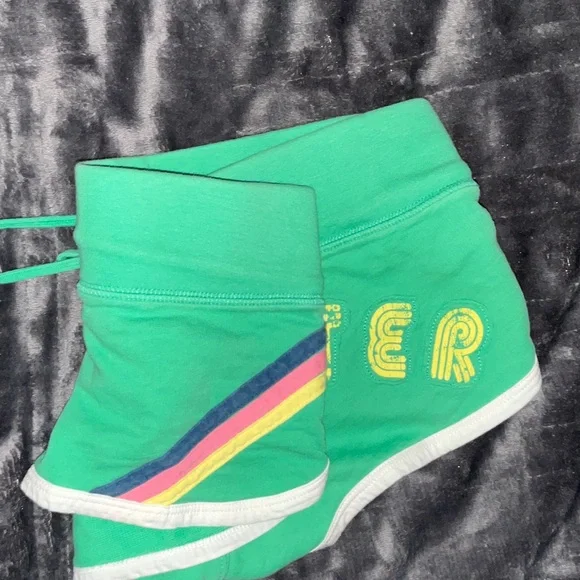 Y2K Vintage Hollister Green Micro Sweat Shorts with Multicolor Stripe XS - Picture 9 of 10